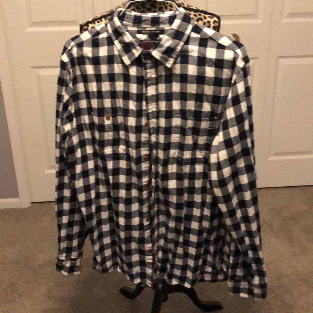 SALE - Navy & white check 2 pocket flannel shirt